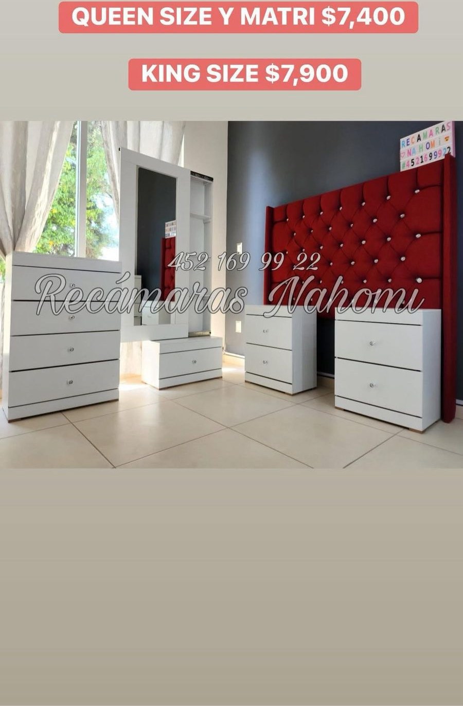 Recámara Blanca Cabecera Roja