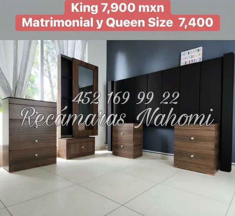Recámara Canaleada Negra con Muebles Nogal