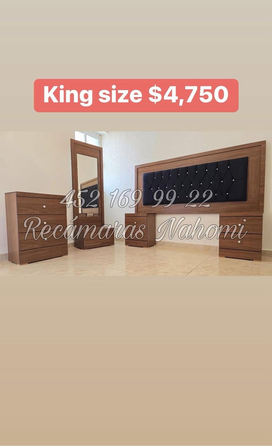 Recámara King Nogal Capitonada Negra