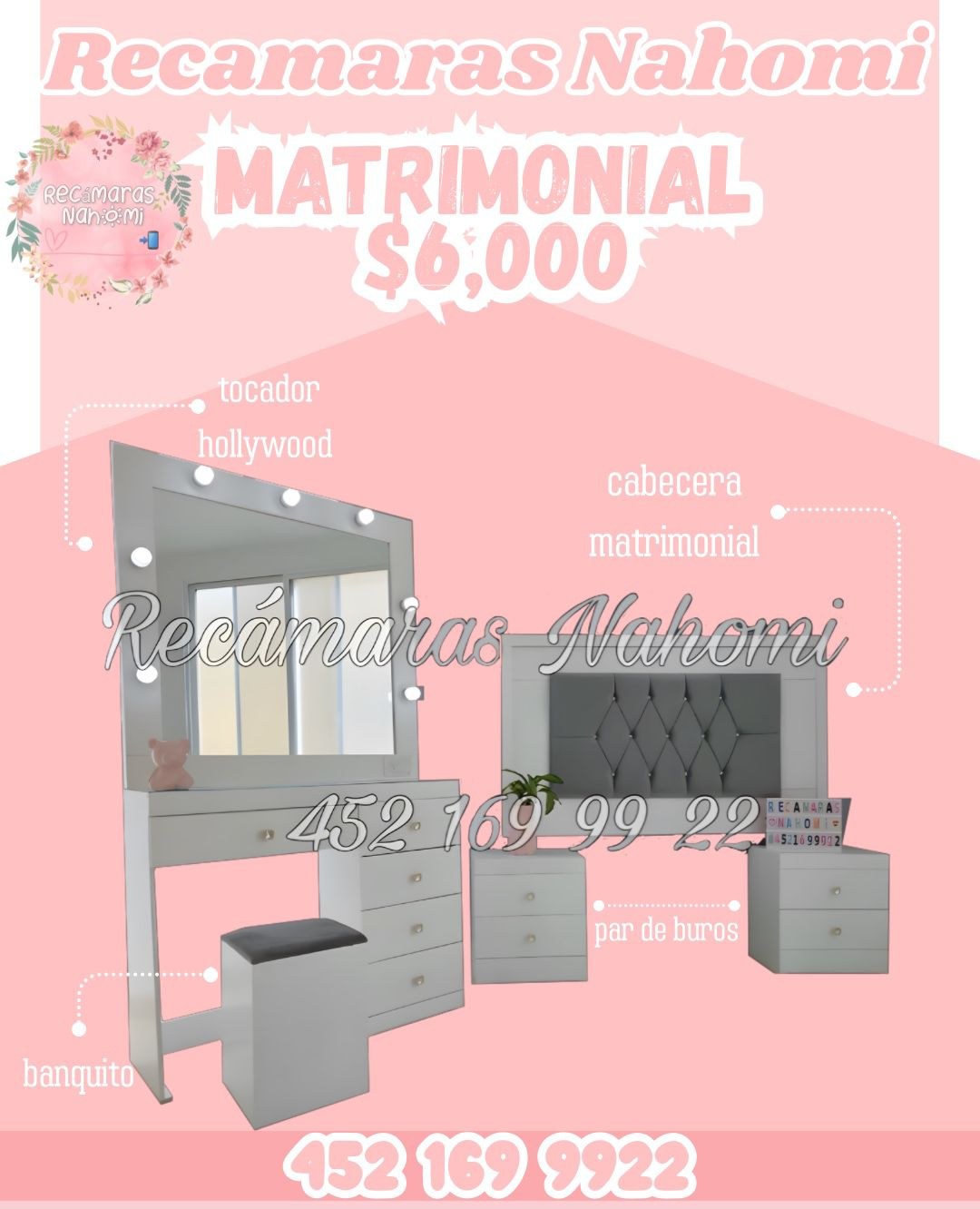 Recámara Matrimonial Tocador Hollywood Gris