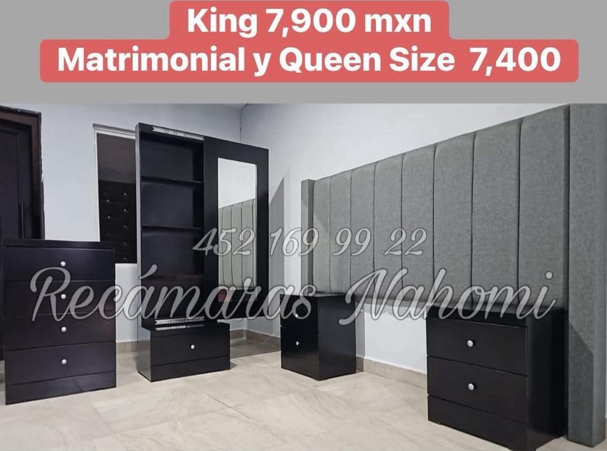 Recámara Canaleada Gris con Muebles Negros