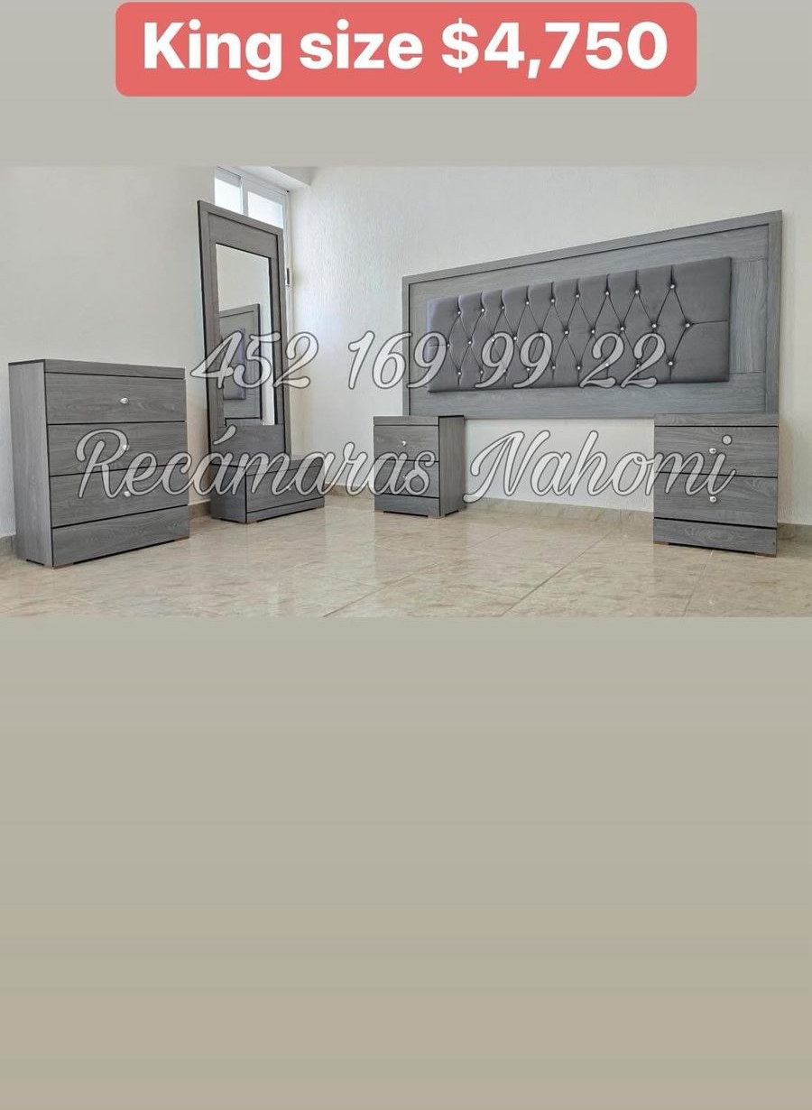 Recámara King Gris Capitonada Gris