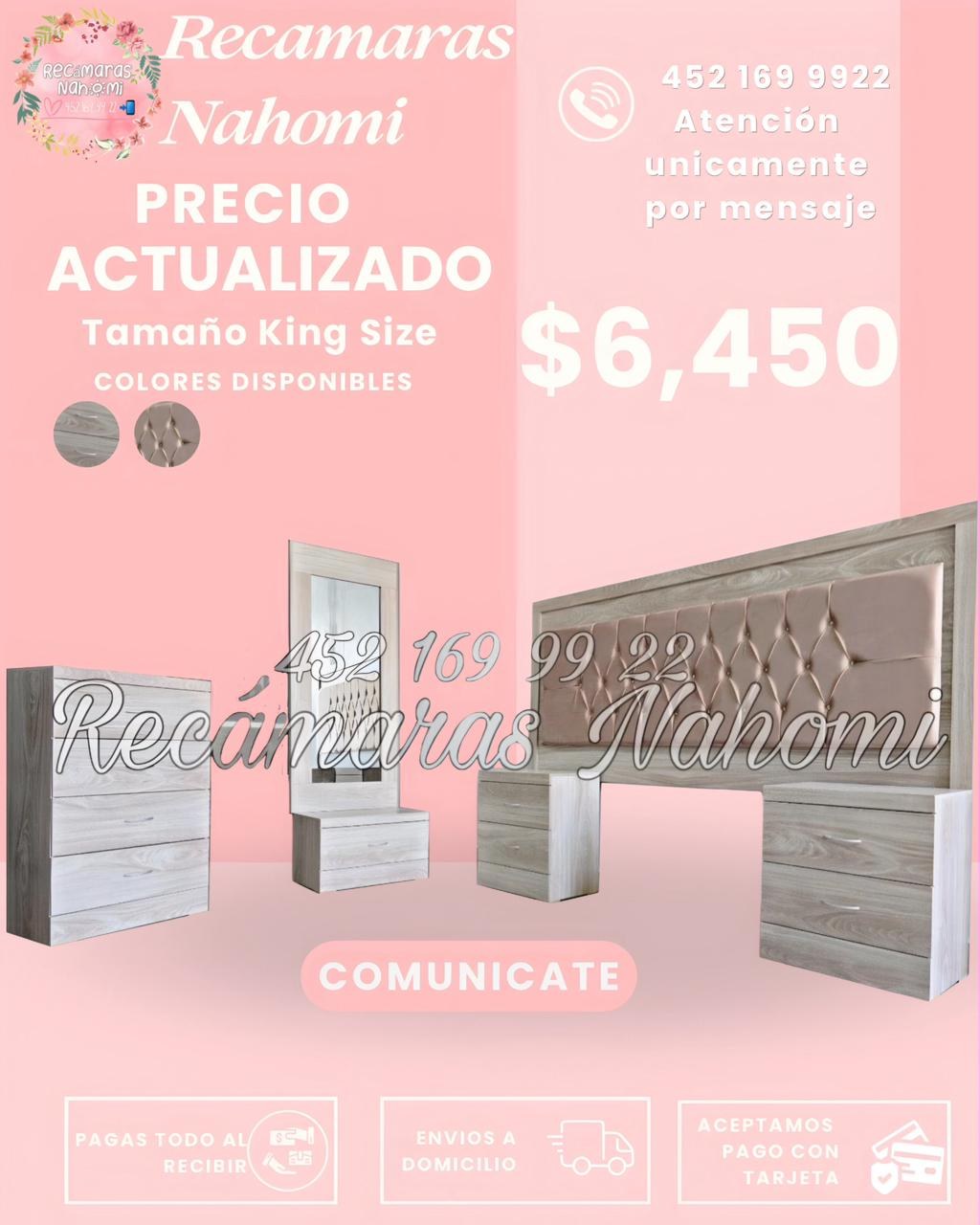 Recámara King Madera Clara Capitonada Beige