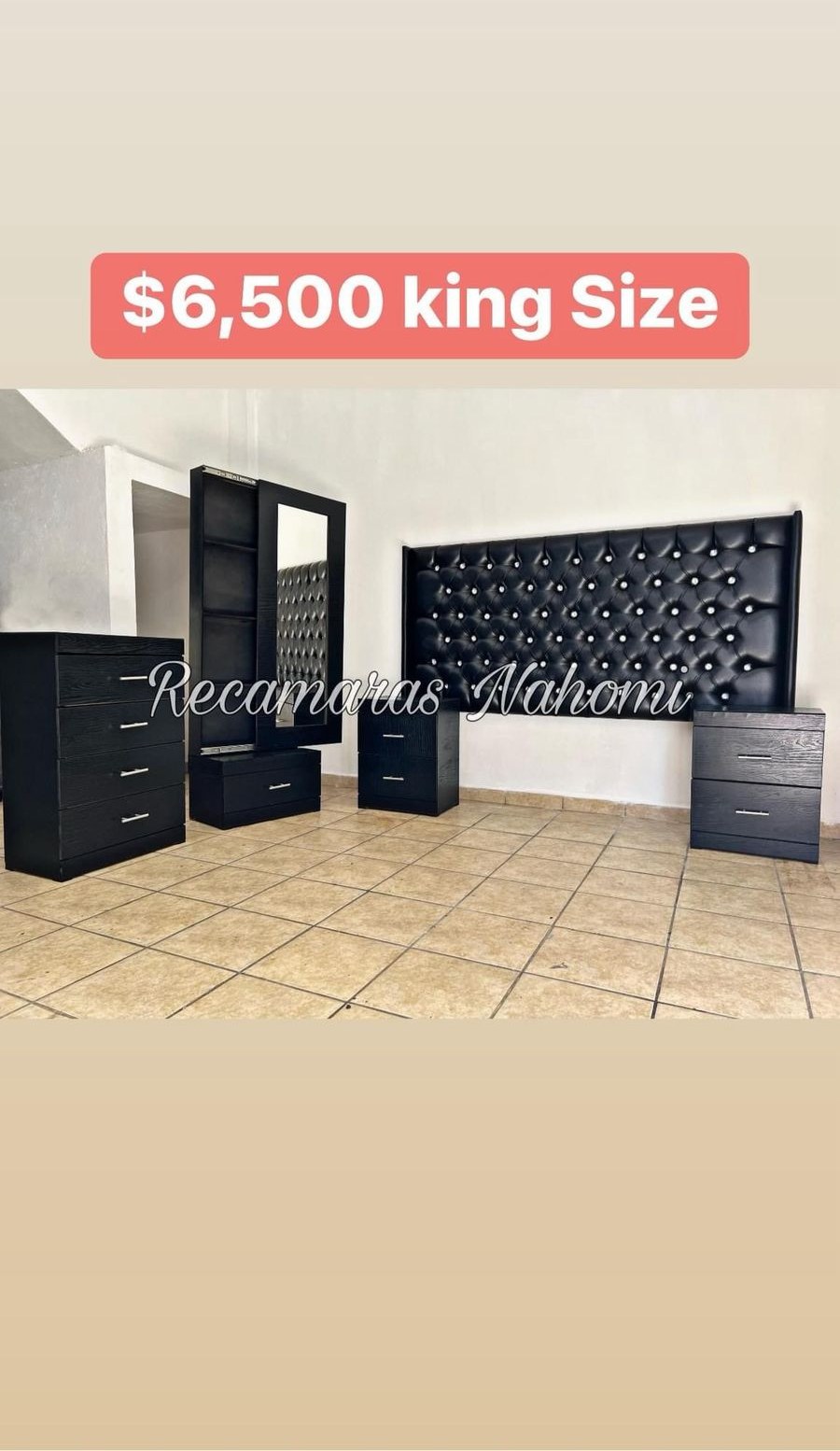 Recámara King Negra Capitonada Negra