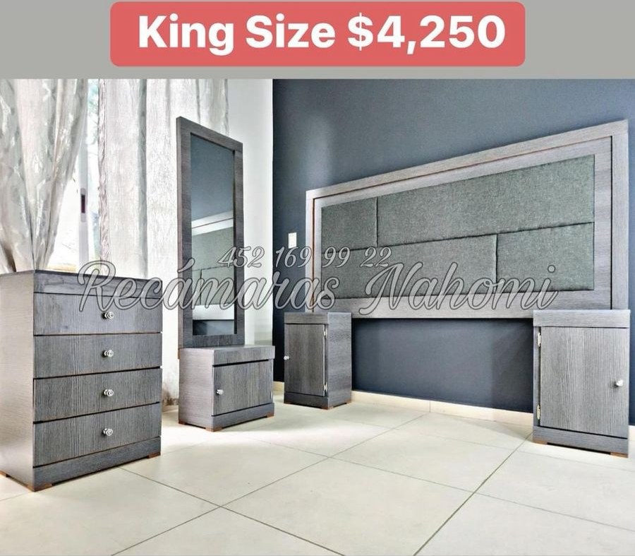 Recámara King Gris Madera Paneles