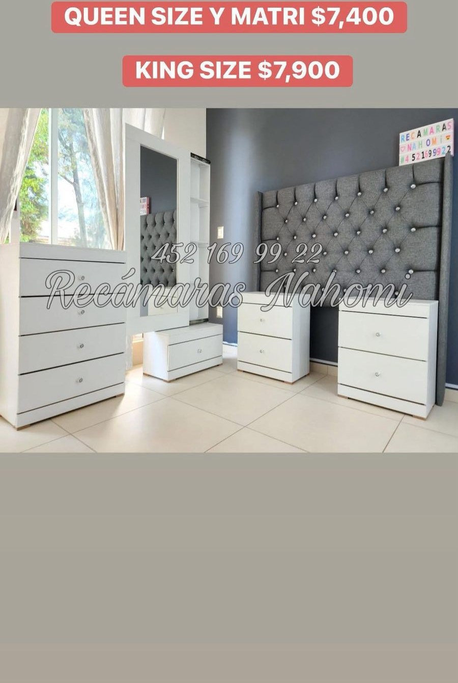 Recámara Blanca Cabecera Gris